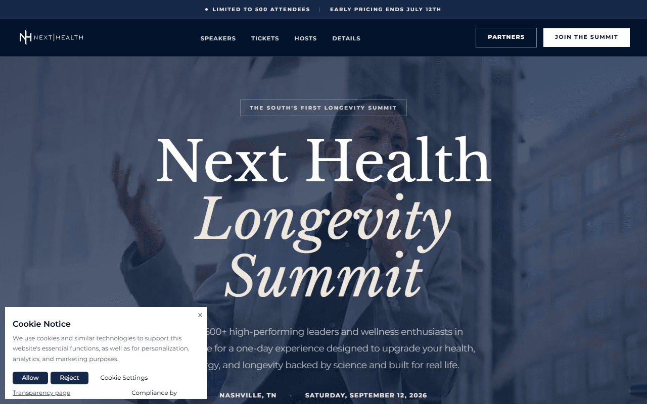 Next Health sponsor landing page advertised on Extend Podcast with Darshan Shah, MD