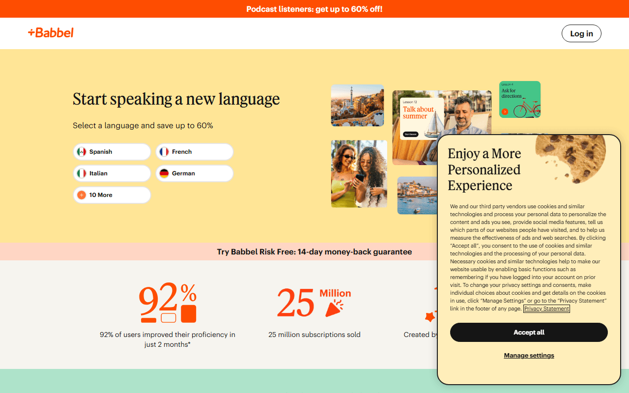 Babbel sponsor landing page advertised on How Did This Get Made?