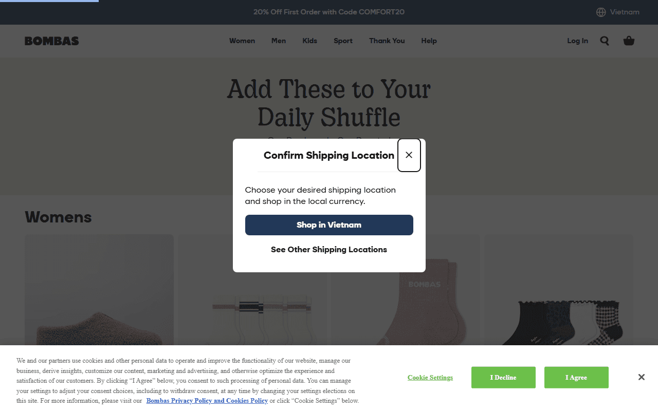 Bombas sponsor landing page advertised on Good Life Project