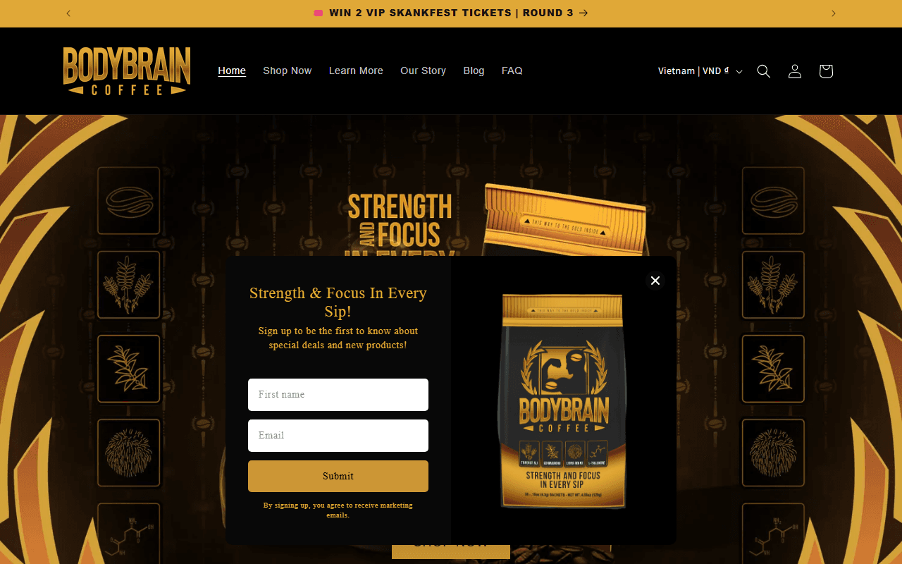 Body Brain Coffee sponsor landing page advertised on Legion of Skanks Podcast