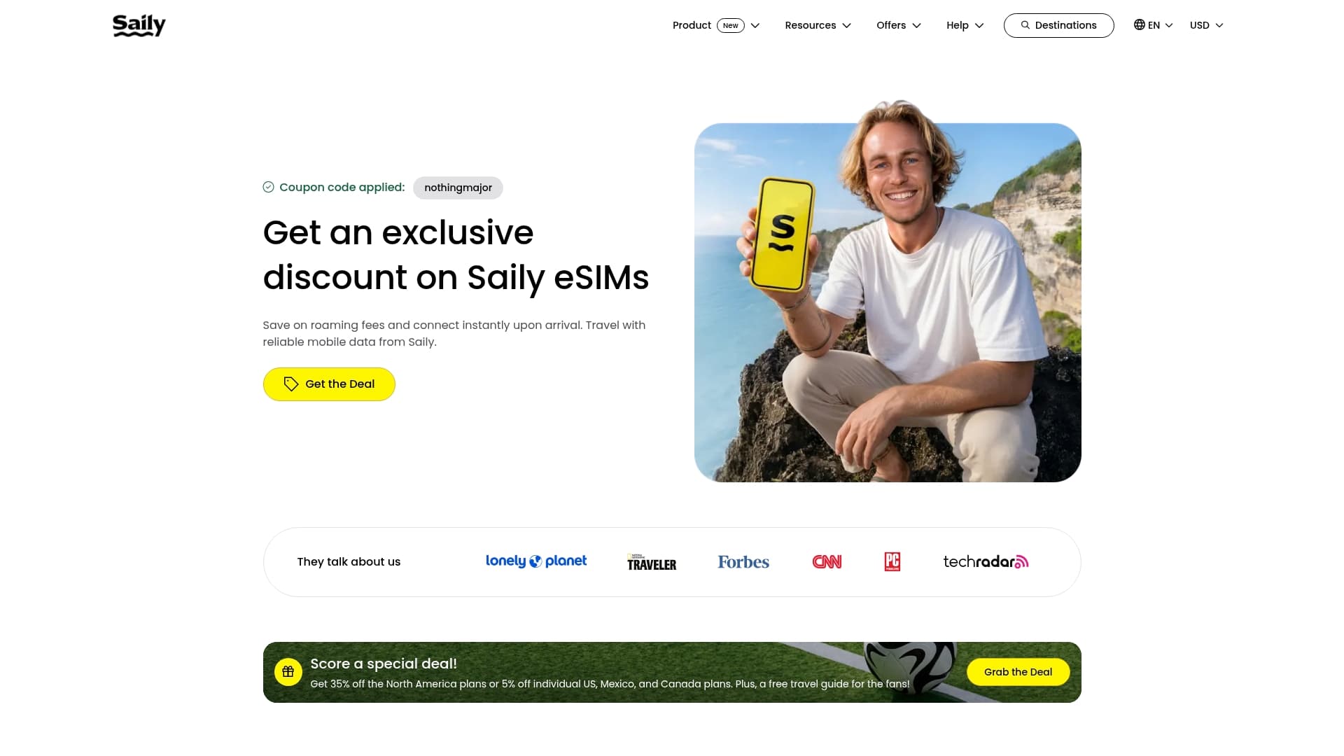 Saily sponsor landing page advertised on Nothing Major