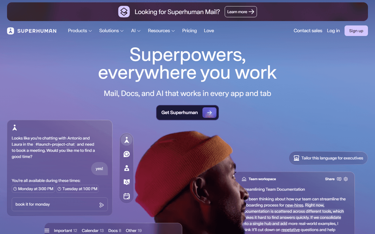Superhuman Go sponsor landing page advertised on Think Fast, Talk Smart: Communication Techniques