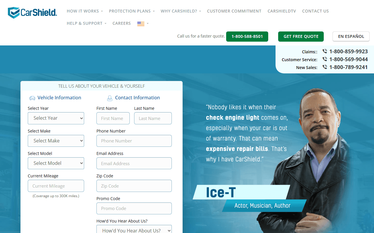 CarShield sponsor landing page advertised on The Daily Show: Ears Edition