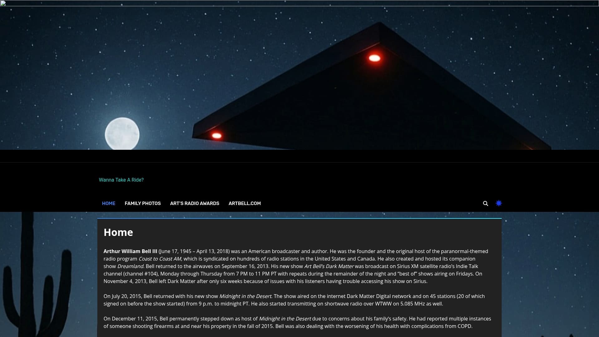 Artbell.com sponsor landing page advertised on The Art Bell Archive
