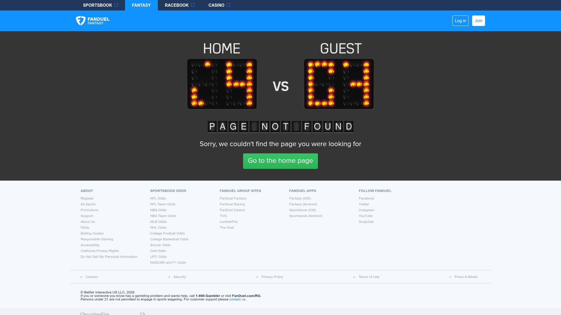 FanDuel Sportsbook sponsor landing page advertised on Bussin' With The Boys