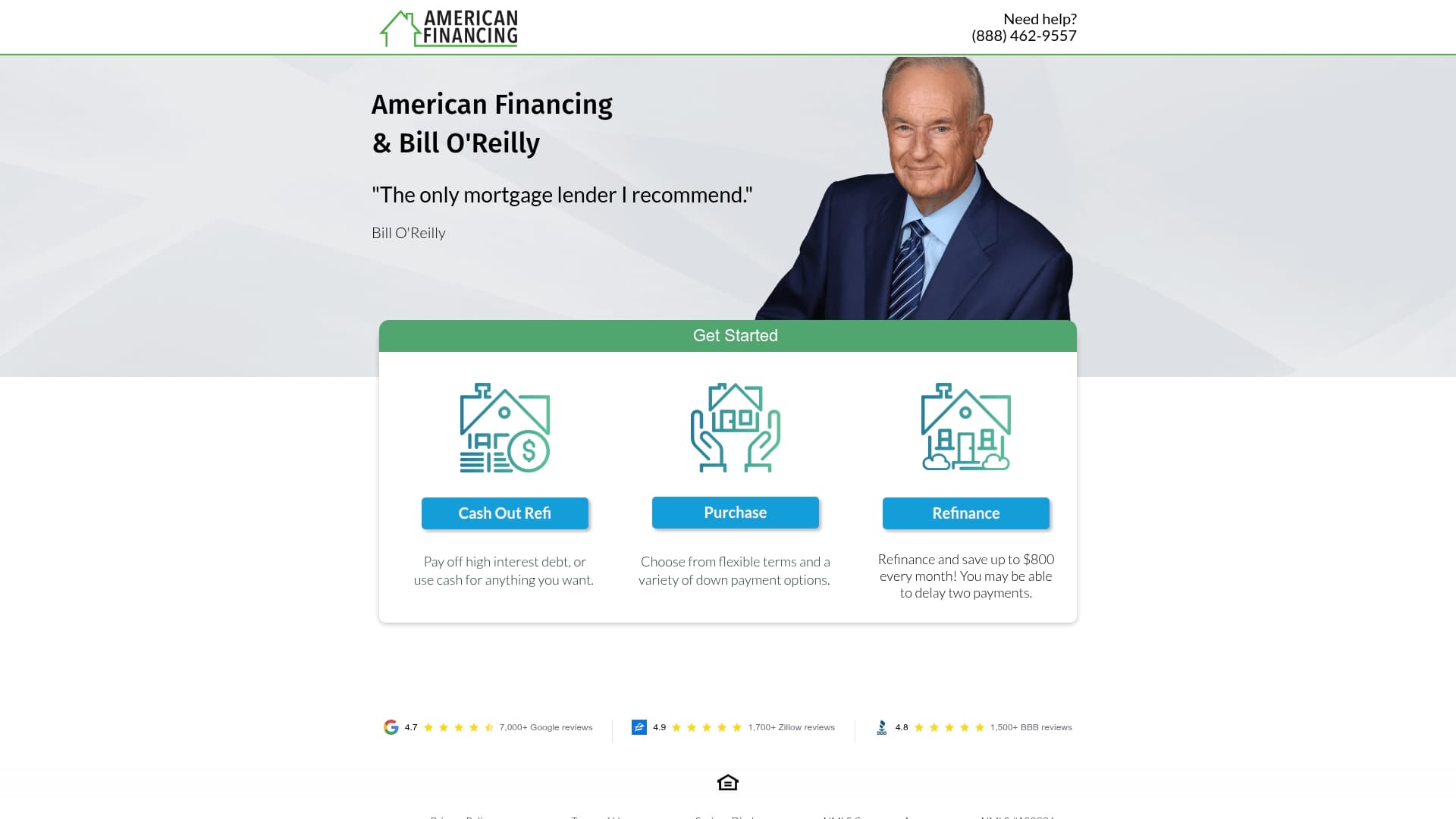 American Financing sponsor landing page advertised on Bill O’Reilly’s No Spin News and Analysis