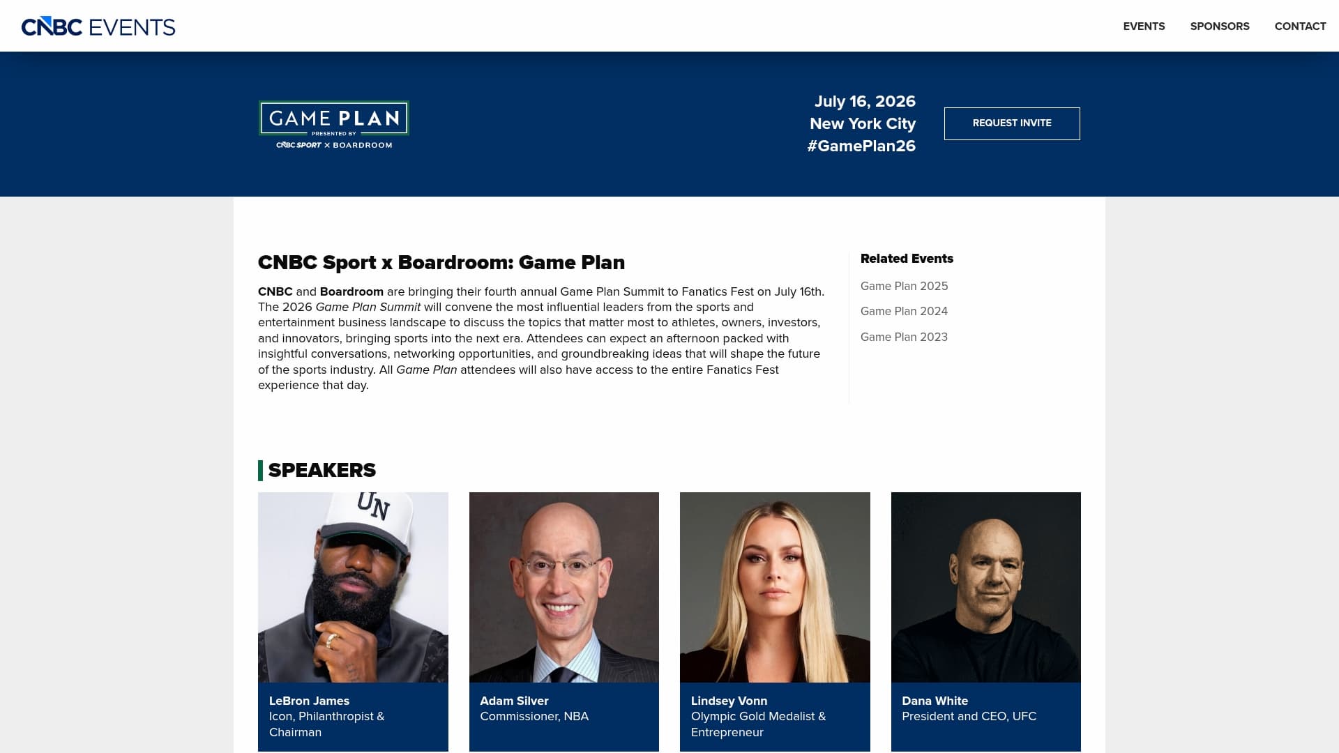 CNBC Sport and Boardroom sponsor landing page advertised on Halftime Report