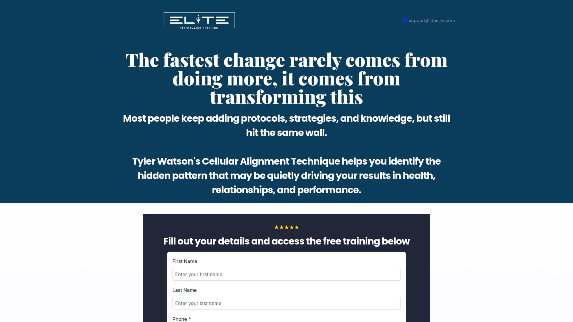 FastestChange sponsor landing page advertised on The Human Upgrade with Dave Asprey