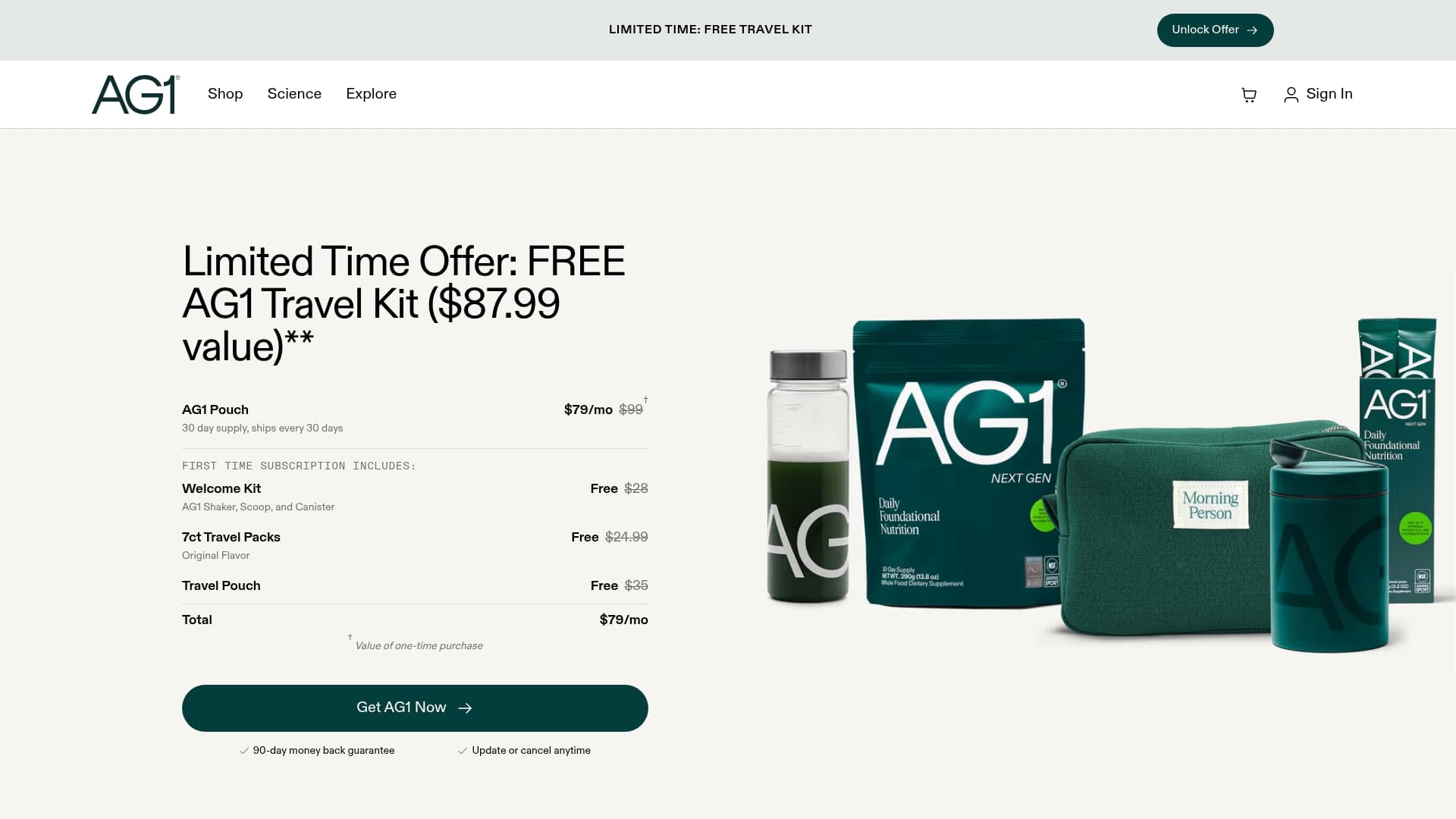 AG1 sponsor landing page advertised on The Bulwark Podcast