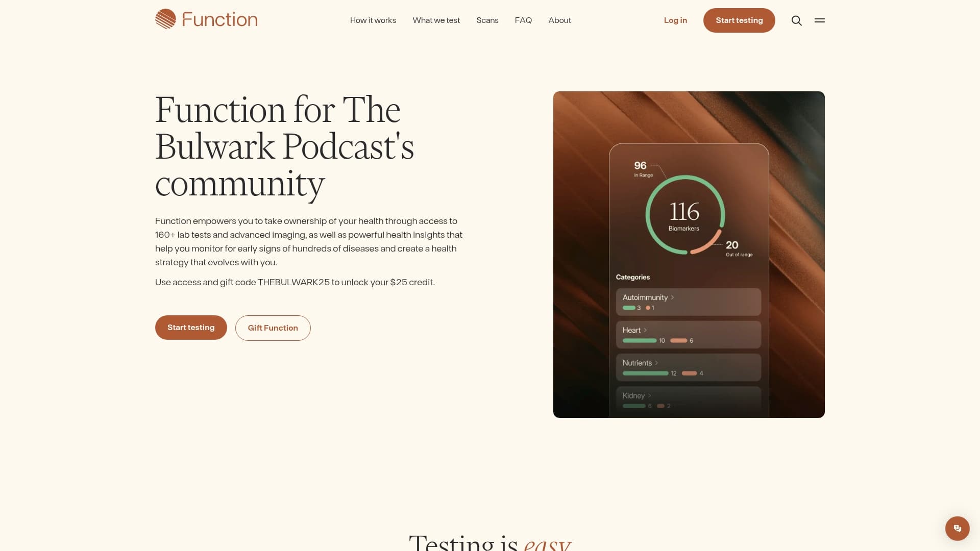 Function Health sponsor landing page advertised on The Bulwark Podcast