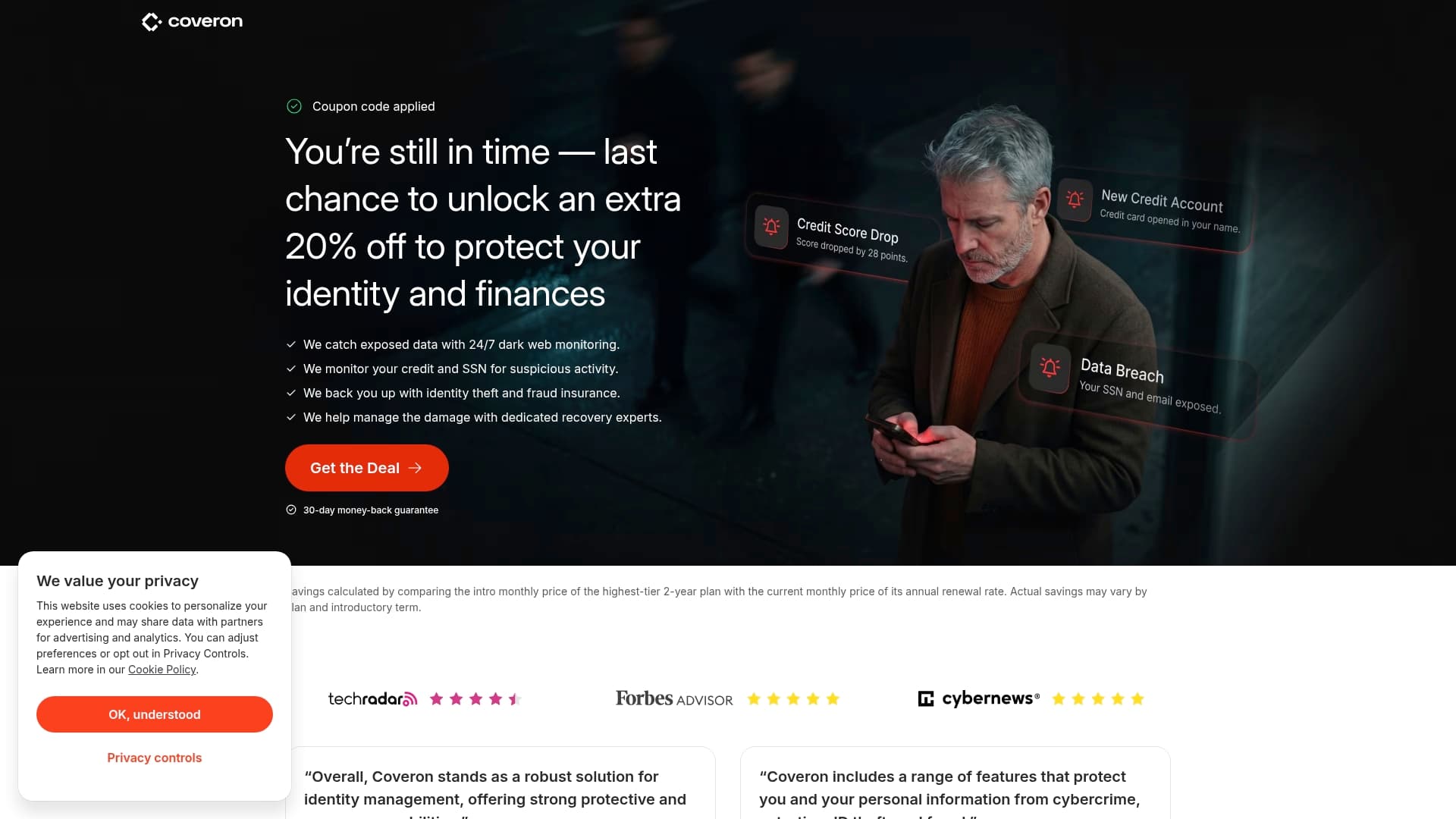 CoverOn sponsor landing page advertised on Philosophize This!