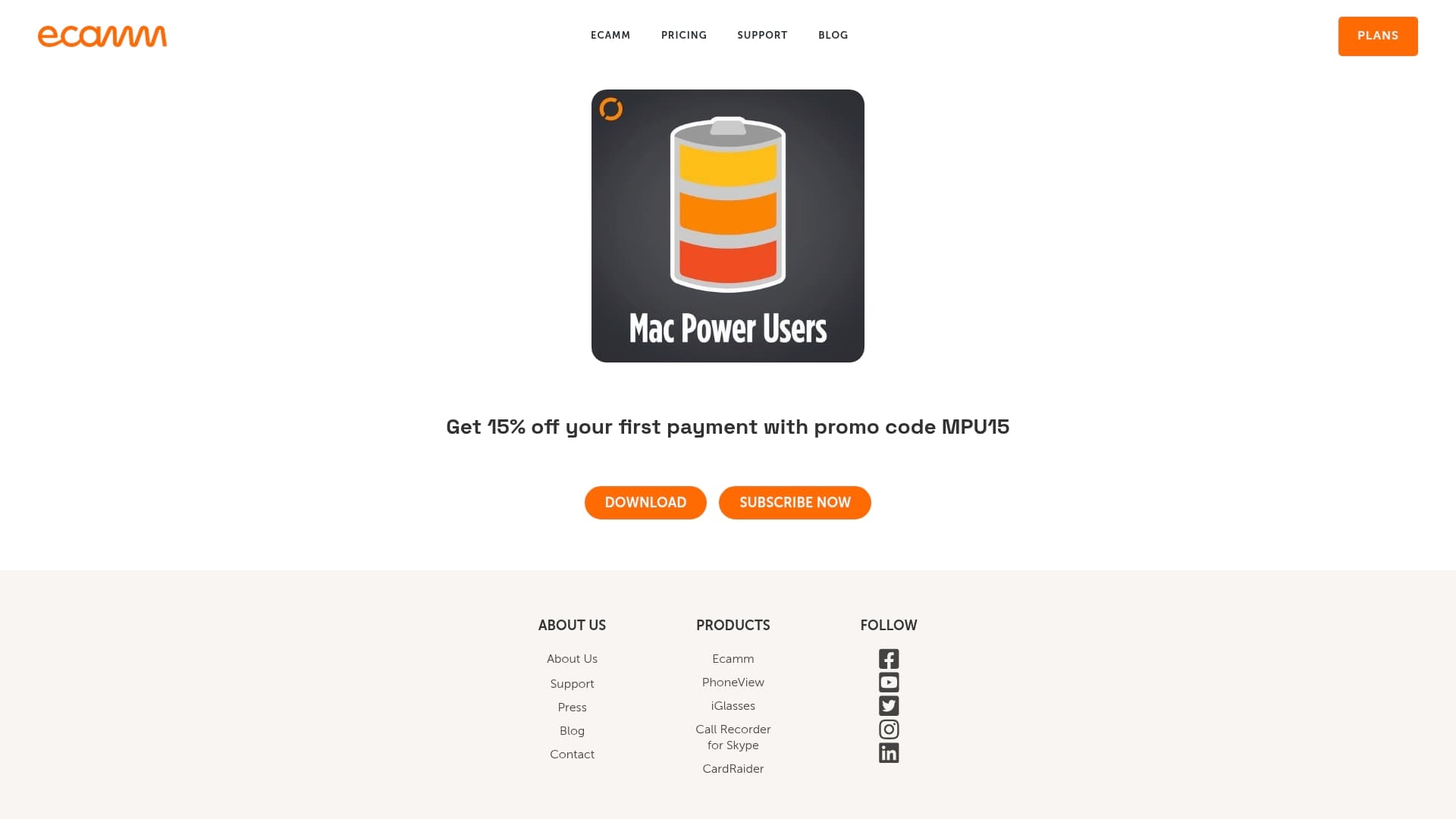 Ecamm sponsor landing page advertised on Mac Power Users