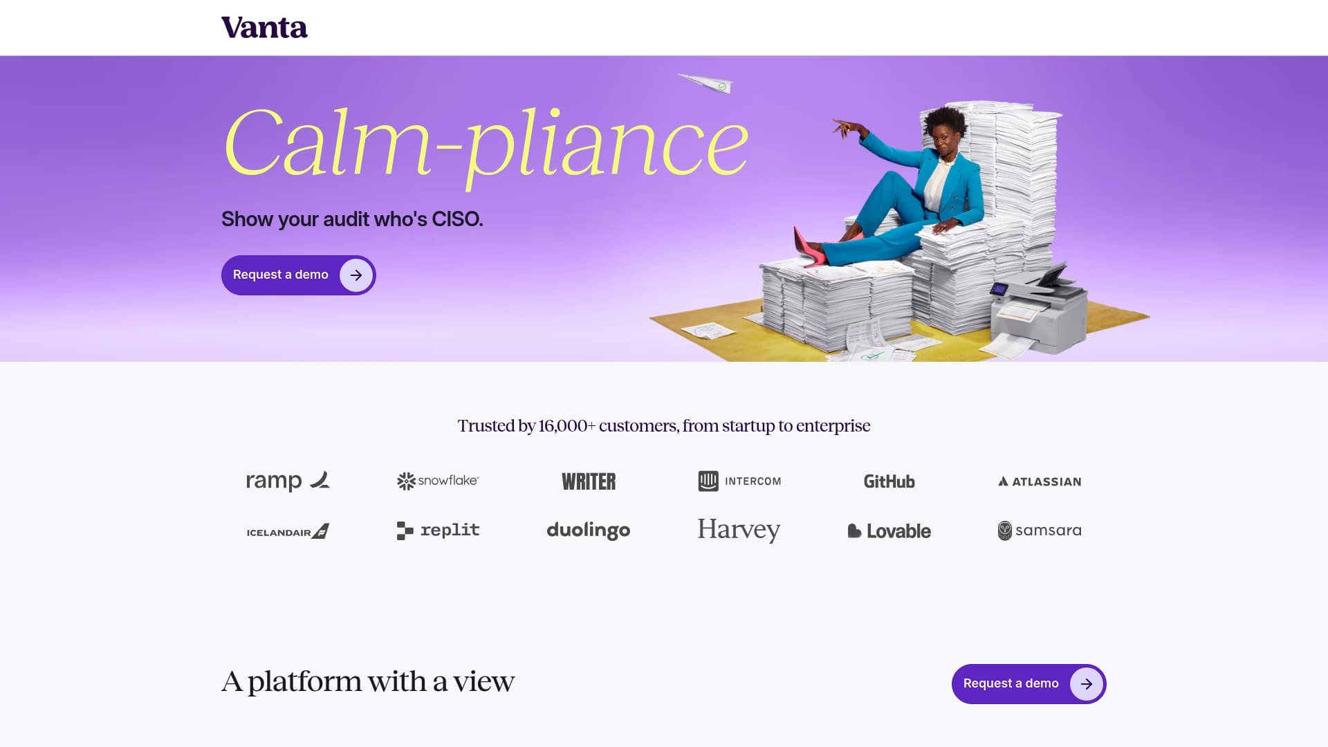 Vanta sponsor landing page advertised on CISO Series Podcast