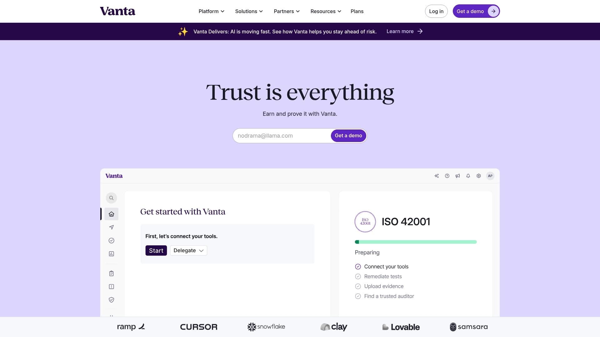 Vanta sponsor landing page advertised on CISO Series Podcast