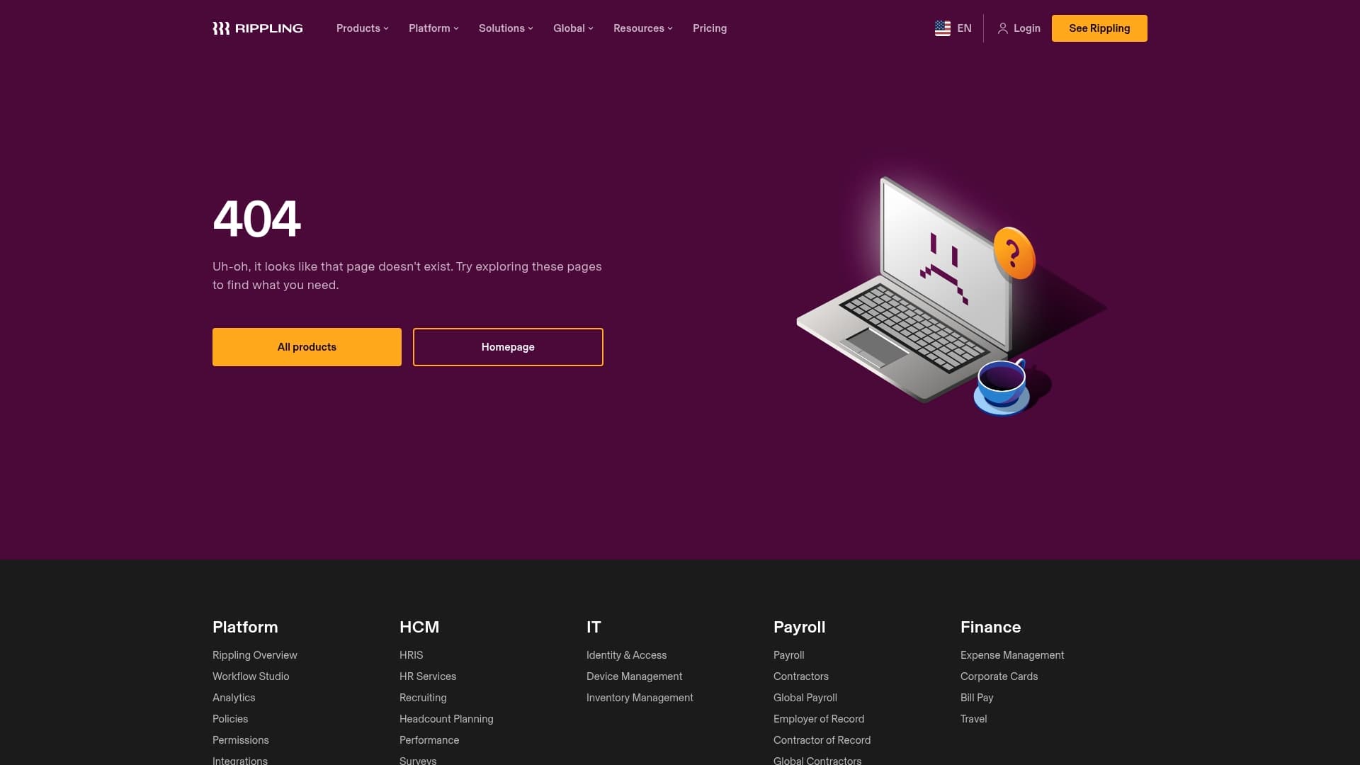 Rippling sponsor landing page advertised on The Room Podcast