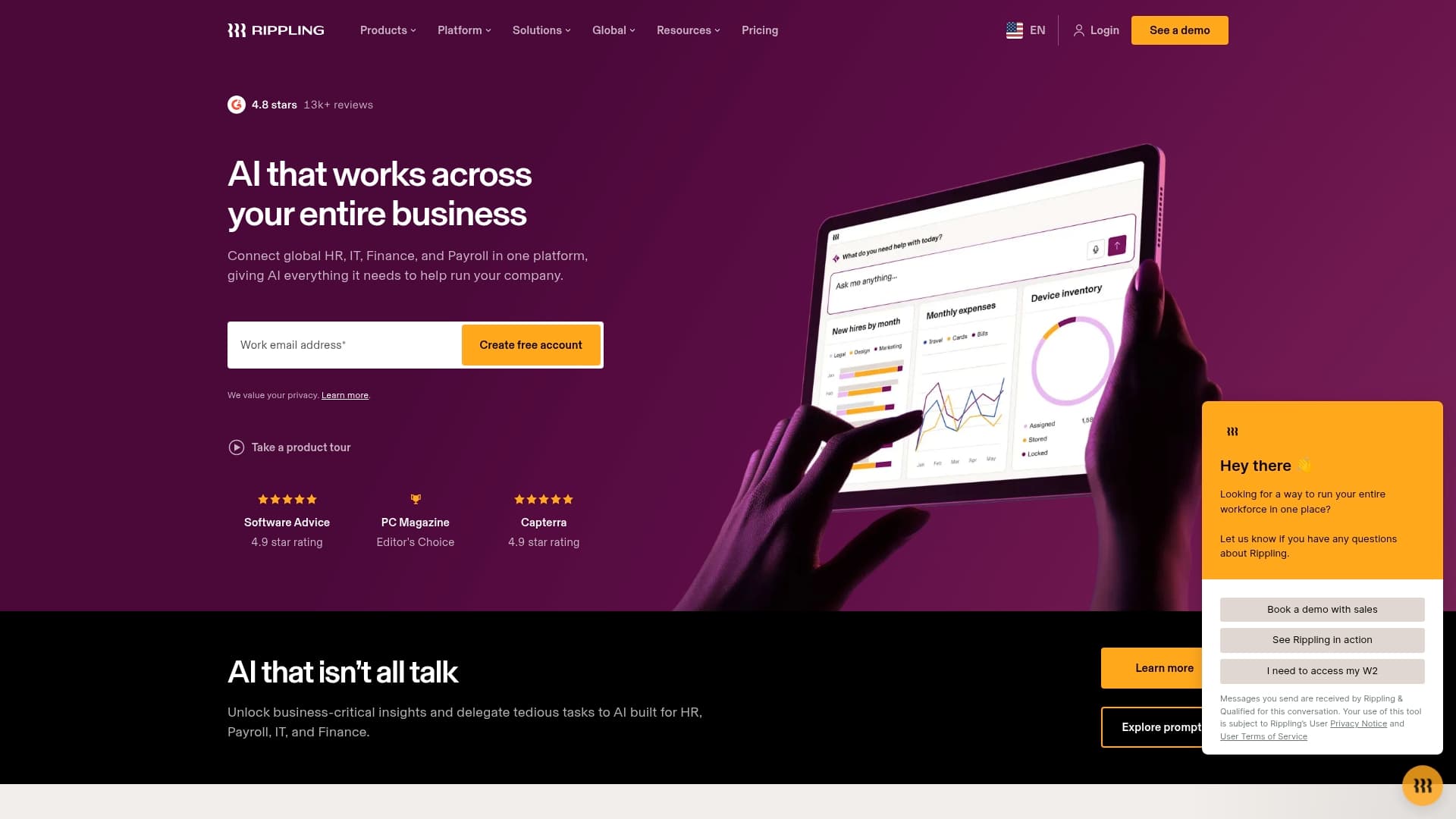 Rippling sponsor landing page advertised on The Room Podcast