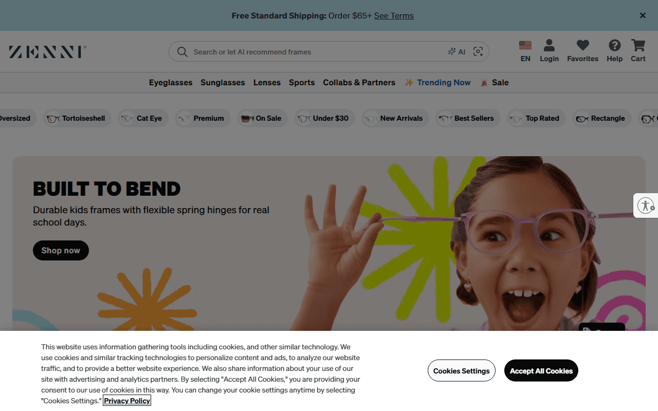 Zenni Optical sponsor landing page advertised on The Viall Files
