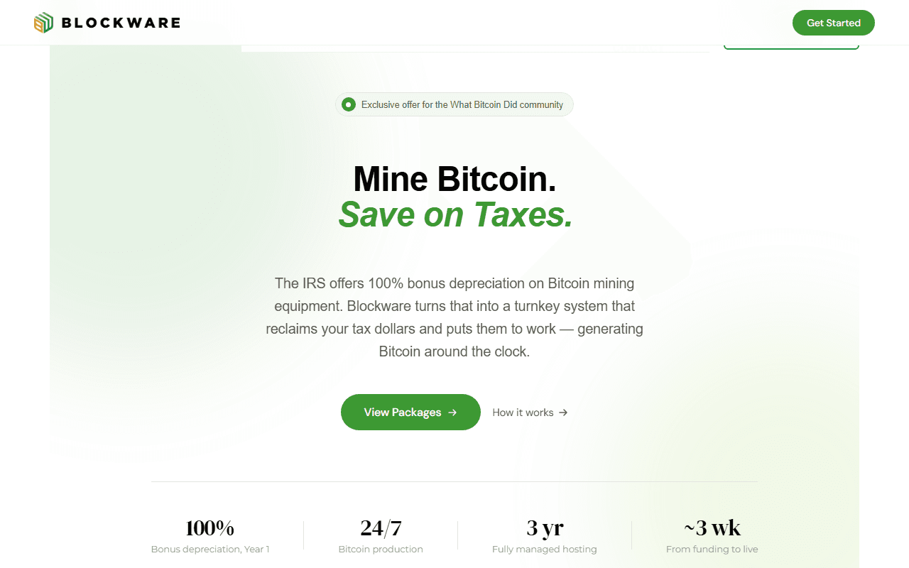Blockware sponsor landing page advertised on What Bitcoin Did