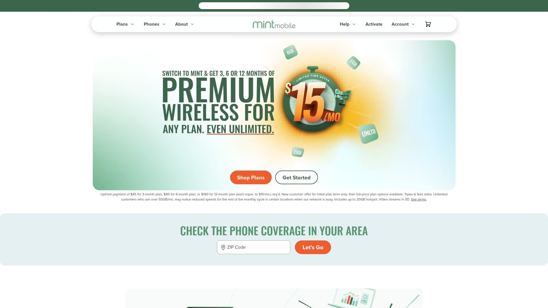 Mint Mobile sponsor landing page advertised on Strike Force Five