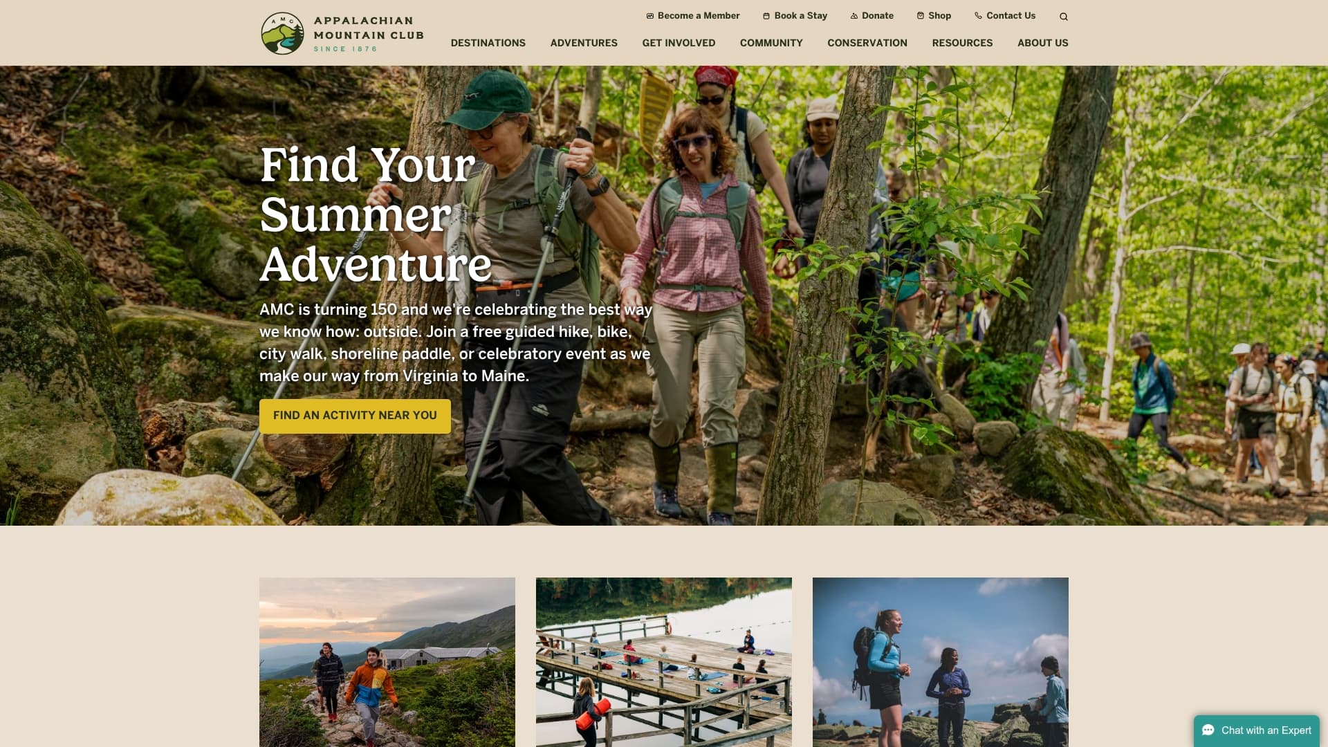 Appalachian Mountain Club sponsor landing page advertised on Armchair Explorer