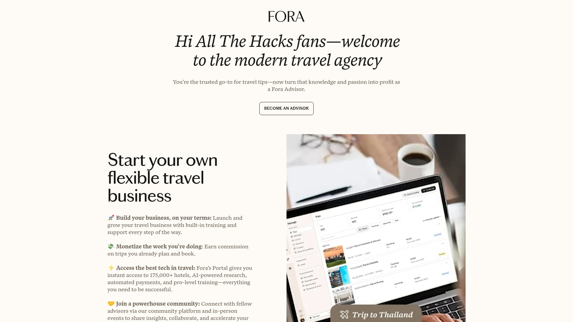 Fora sponsor landing page advertised on All the Hacks with Chris Hutchins