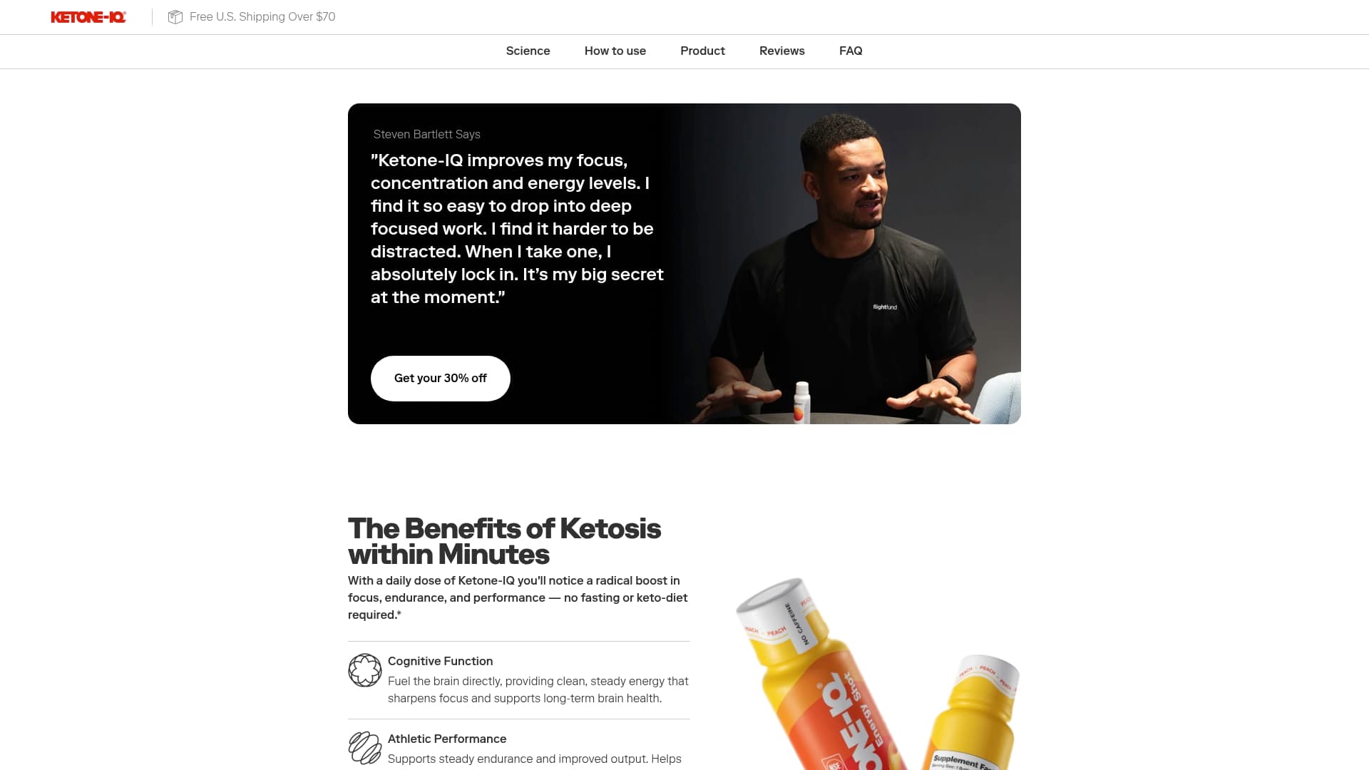 Ketone IQ sponsor landing page advertised on The Diary Of A CEO with Steven Bartlett