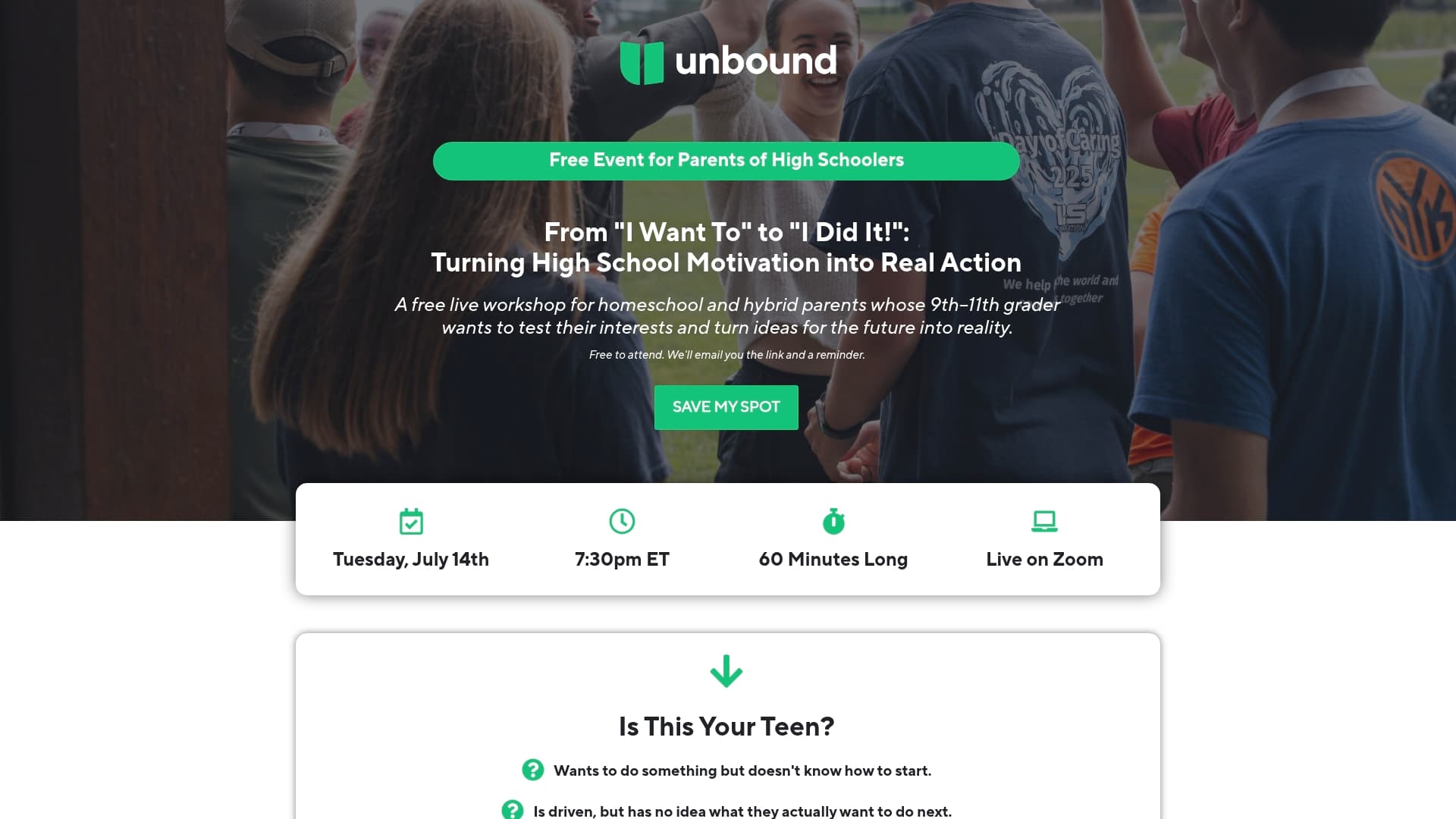 Unbound sponsor landing page advertised on The World and Everything In It