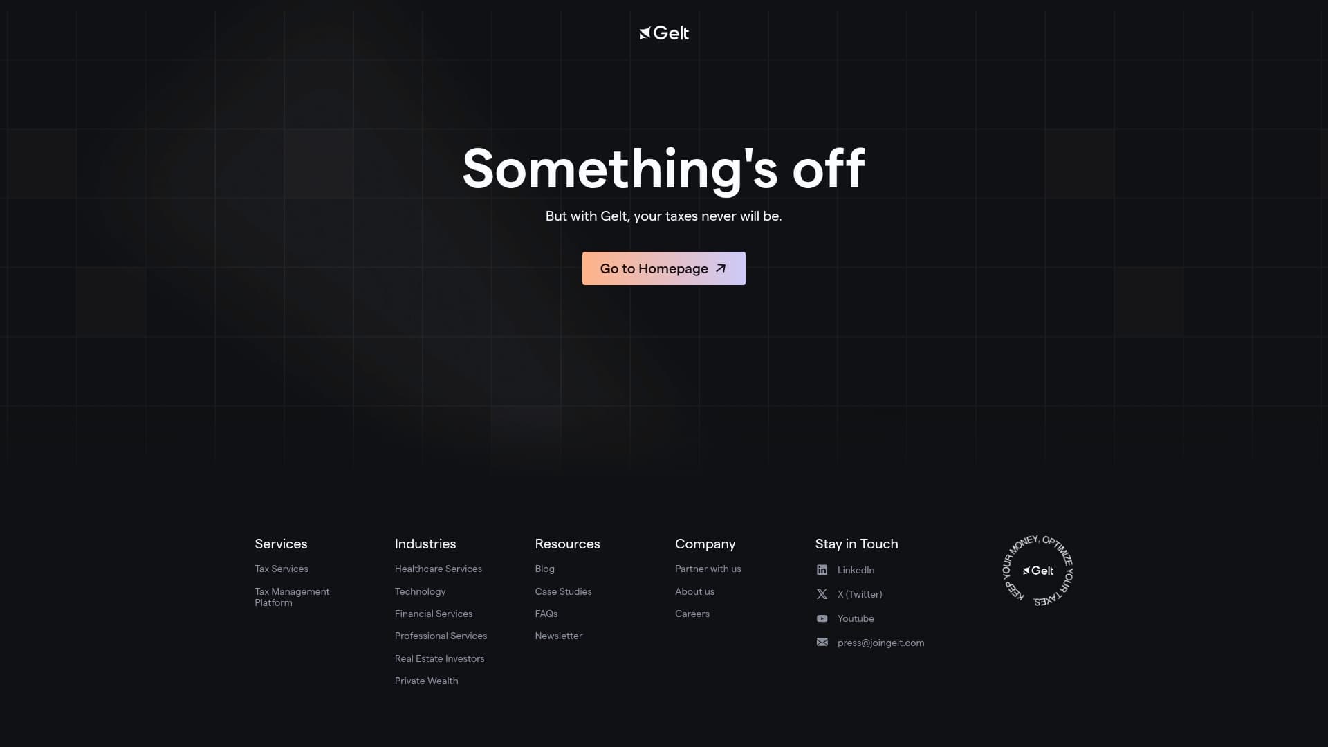 Gelt sponsor landing page advertised on Your Money Guide on the Side