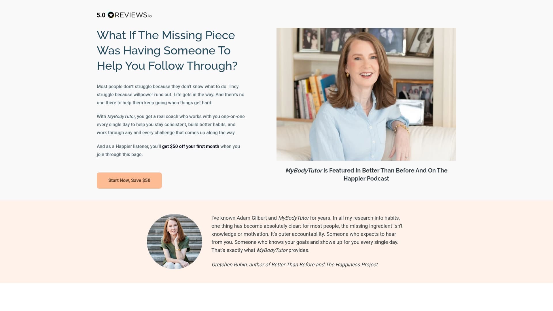 My Body Tutor sponsor landing page advertised on Happier with Gretchen Rubin