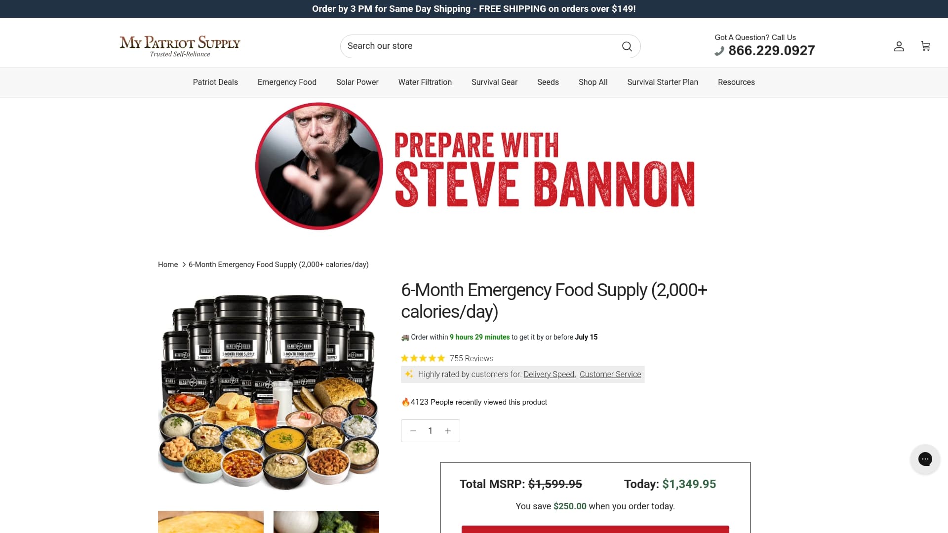 MyPatriotSupply sponsor landing page advertised on Bannon`s War Room
