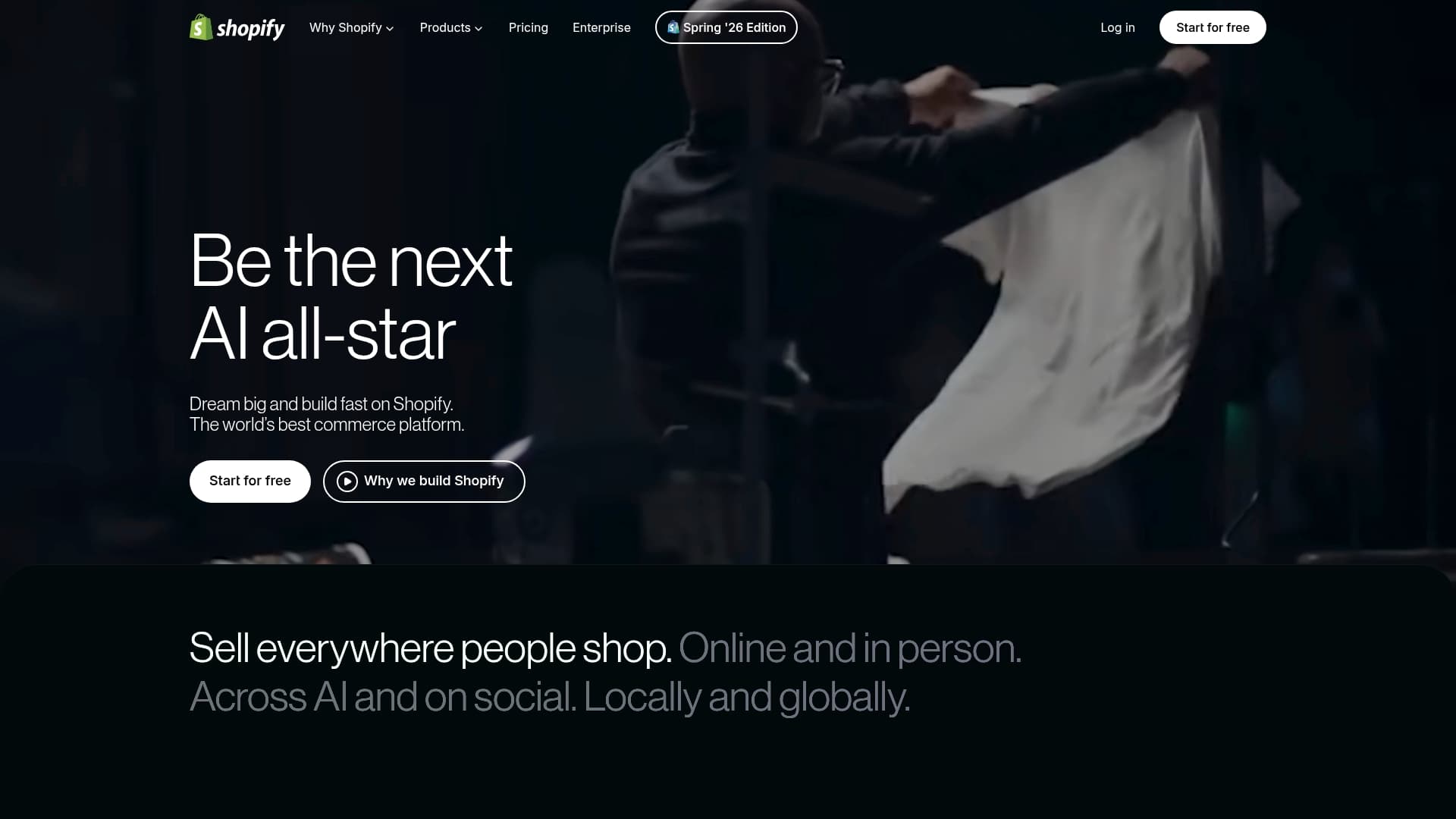Shopify sponsor landing page advertised on Almost Athletes with Dude Perfect