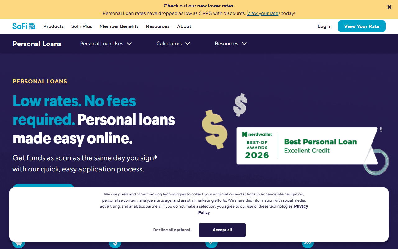 SoFi sponsor landing page advertised on The Rich Eisen Show