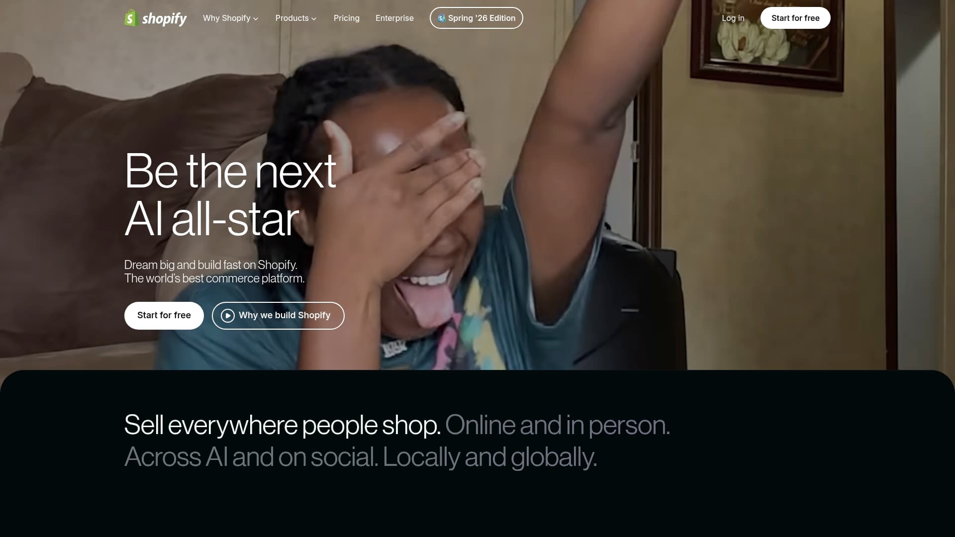Shopify sponsor landing page advertised on Almost Athletes with Dude Perfect