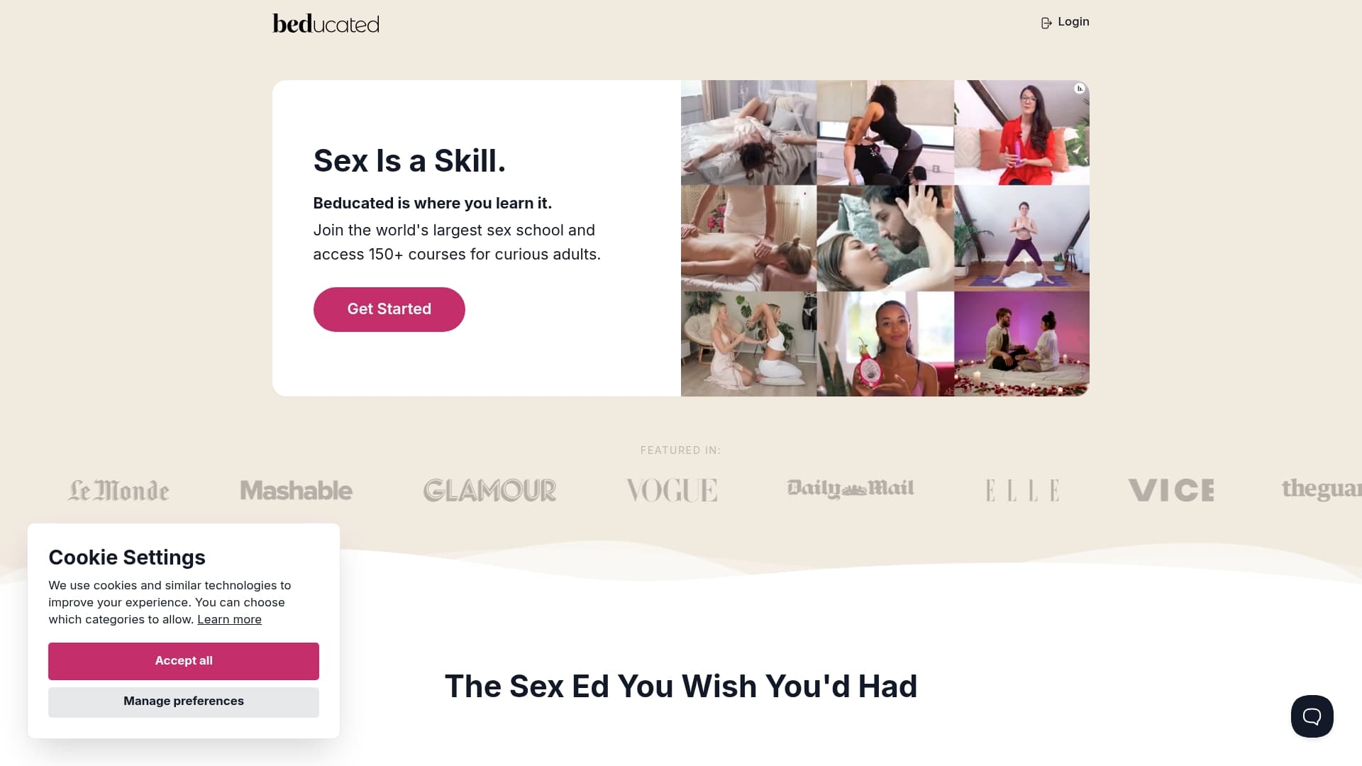 Beducated sponsor landing page advertised on Strictly Anonymous Confessions