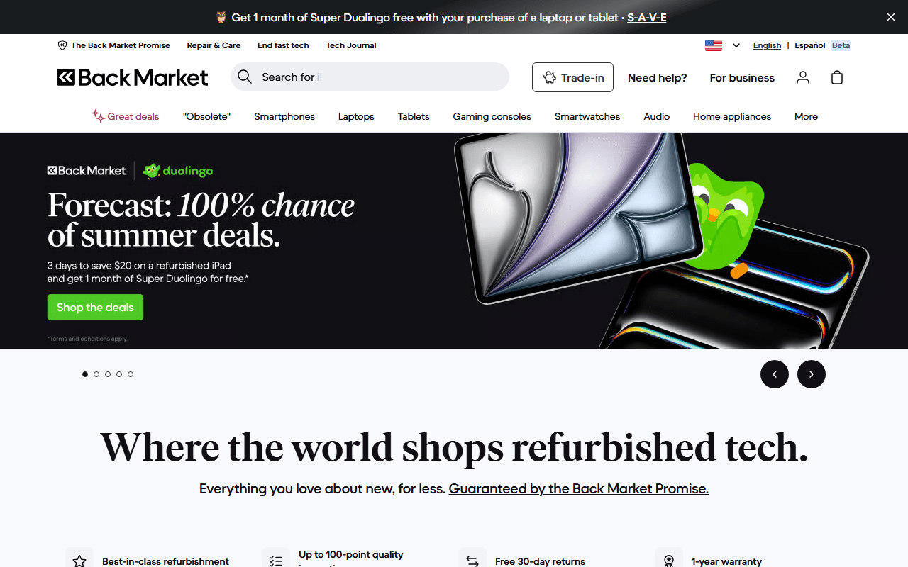 Backmarket sponsor landing page advertised on Economist Podcasts