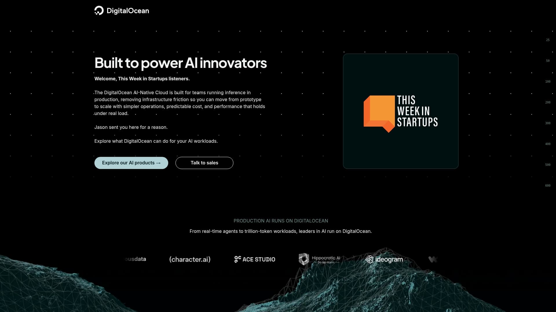 DigitalOcean sponsor landing page advertised on This Week in Startups