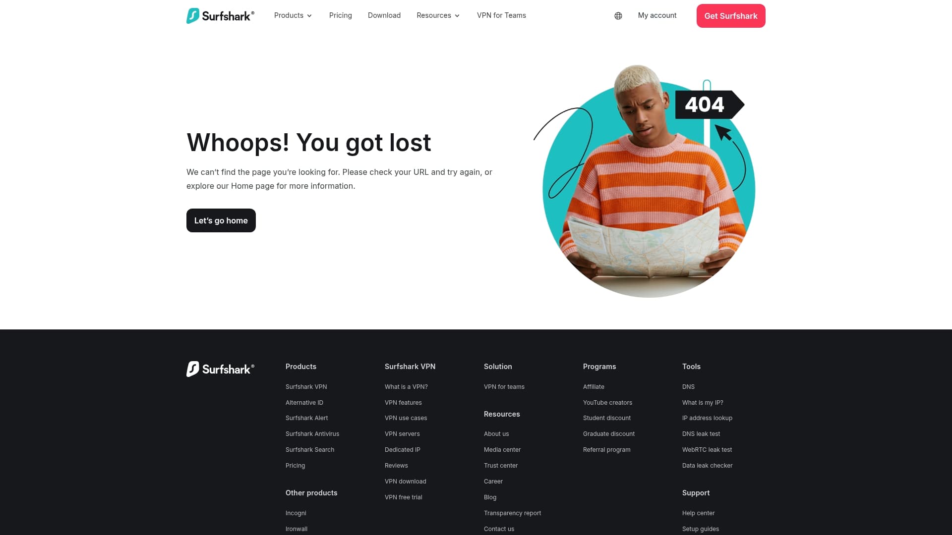 Surfshark sponsor landing page advertised on Crime, Conspiracy, Cults and Murder