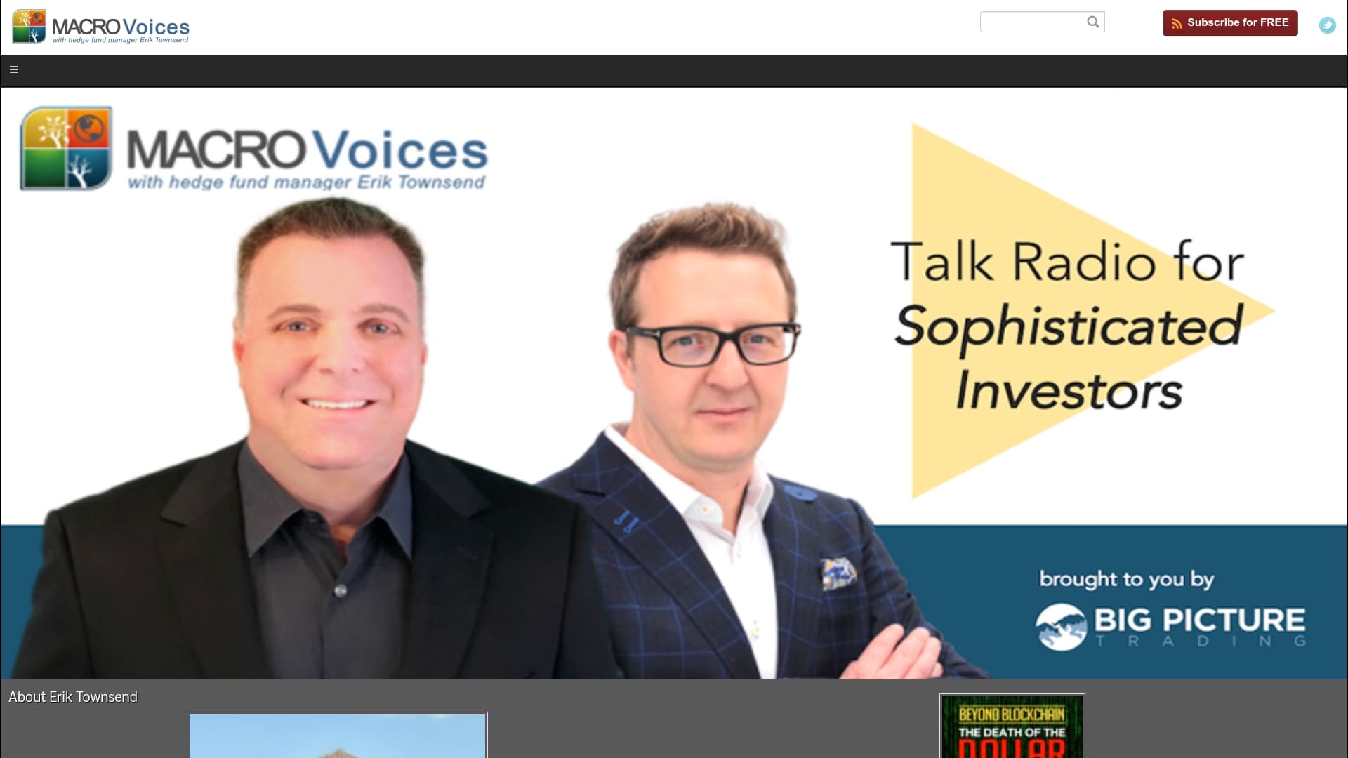 BigPictureTrading.com sponsor landing page advertised on Macro Voices