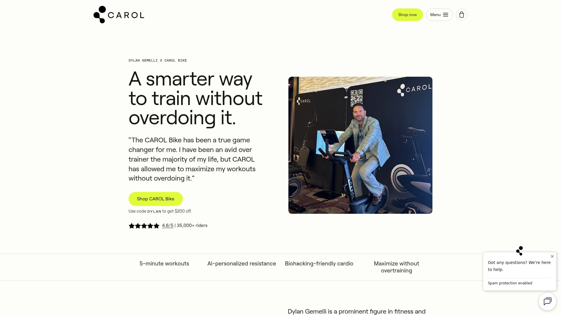 Carol Bike sponsor landing page advertised on The Dylan Gemelli Podcast