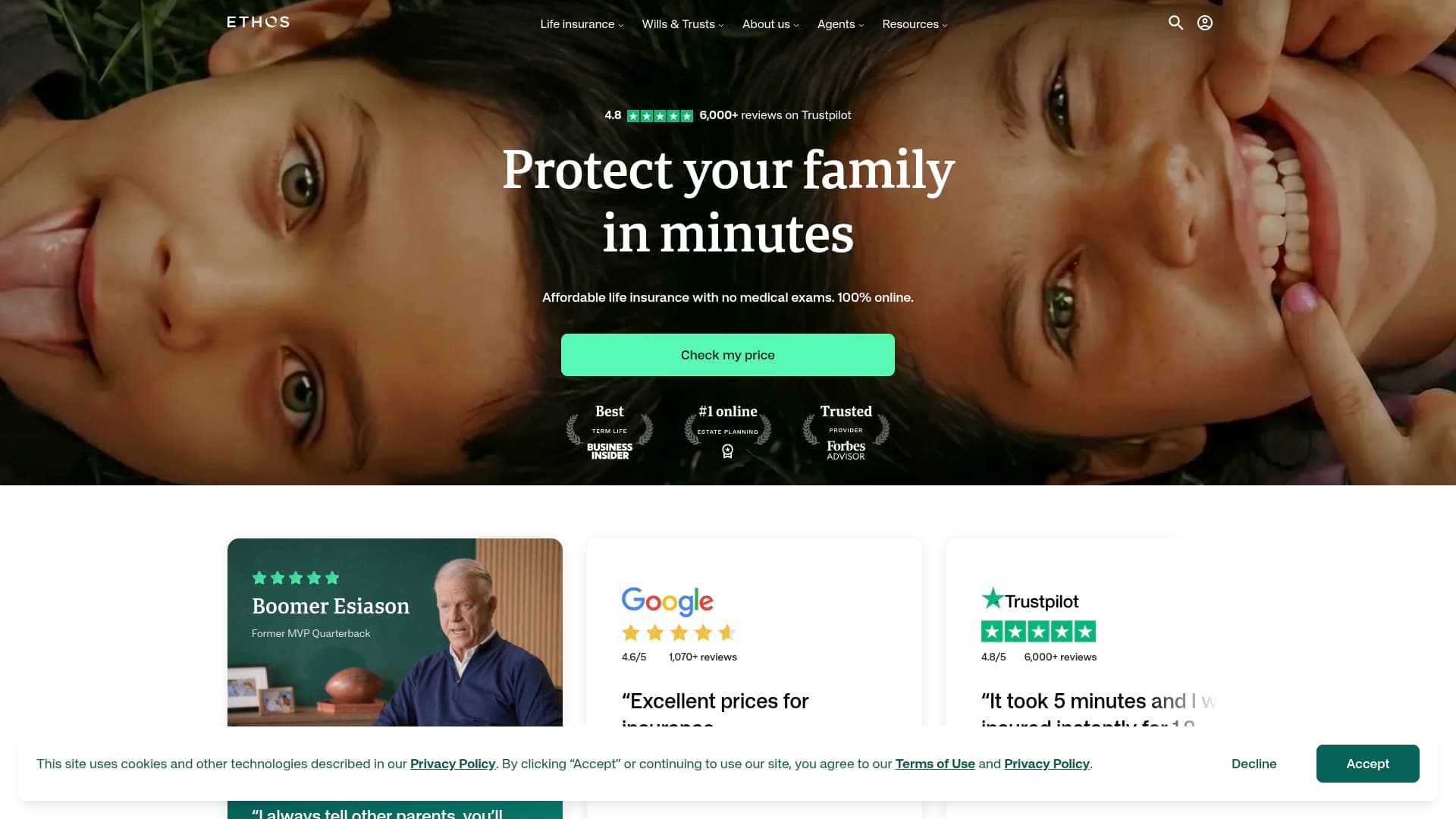 Ethos sponsor landing page advertised on The Tucker Carlson Podcast