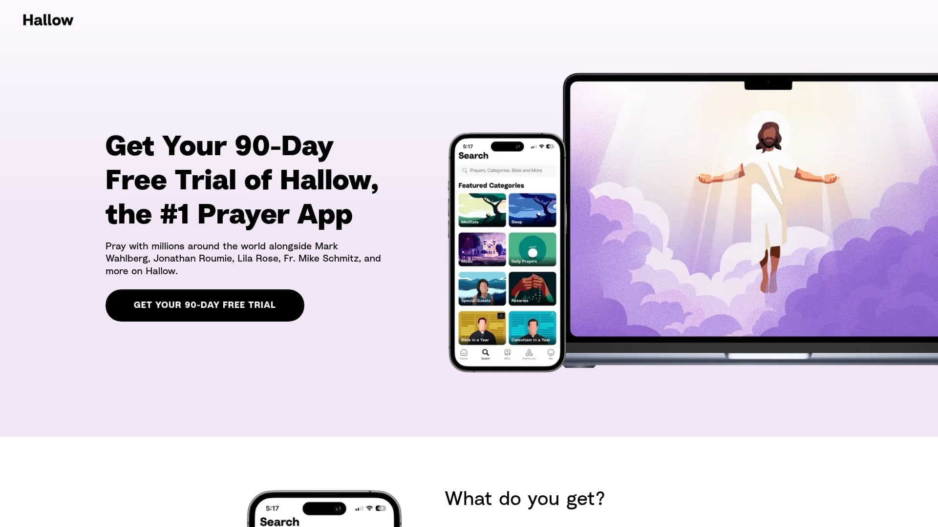 Hallow app sponsor landing page advertised on The Tucker Carlson Podcast
