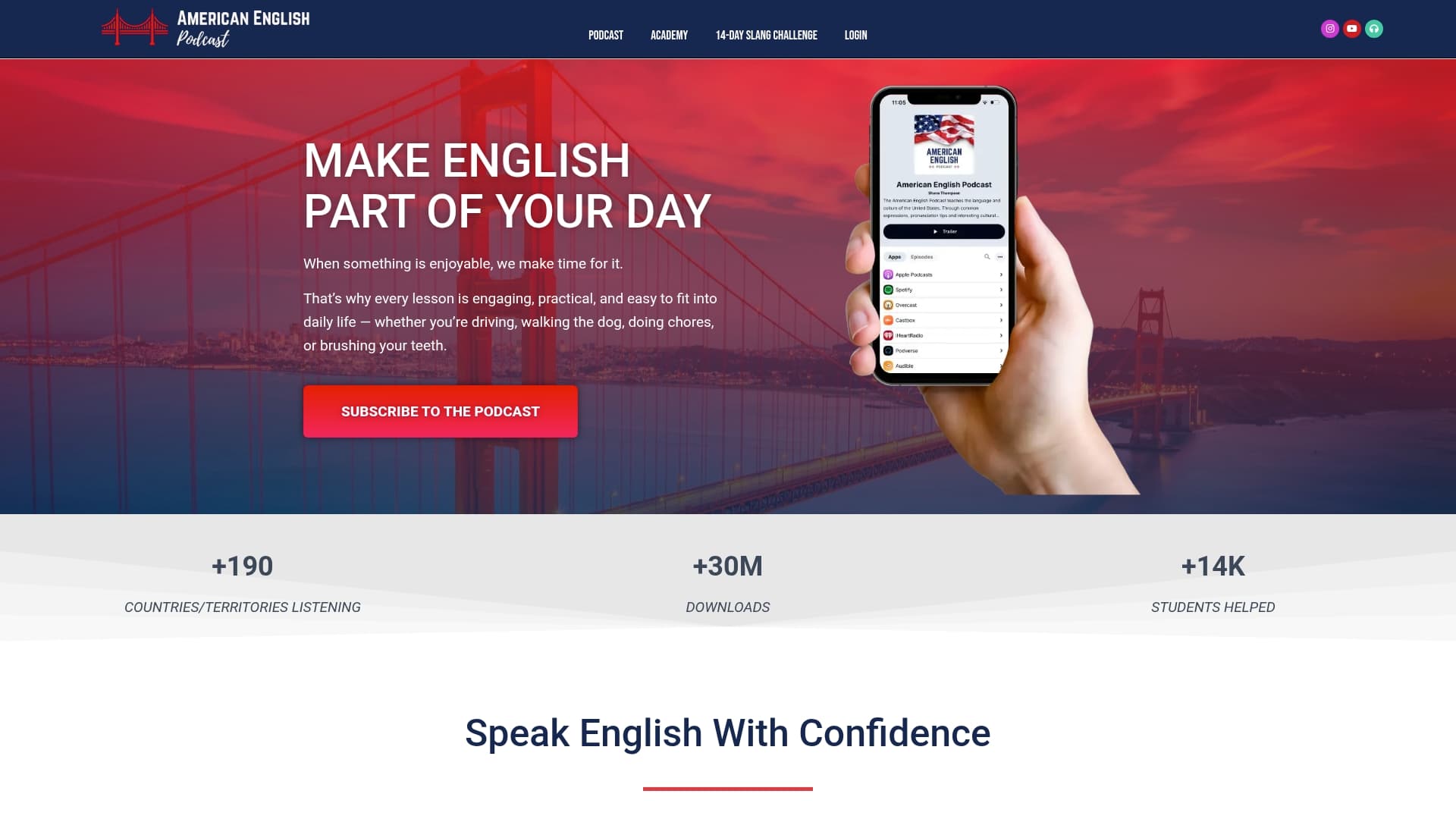 American English Podcast sponsor landing page advertised on American English Podcast