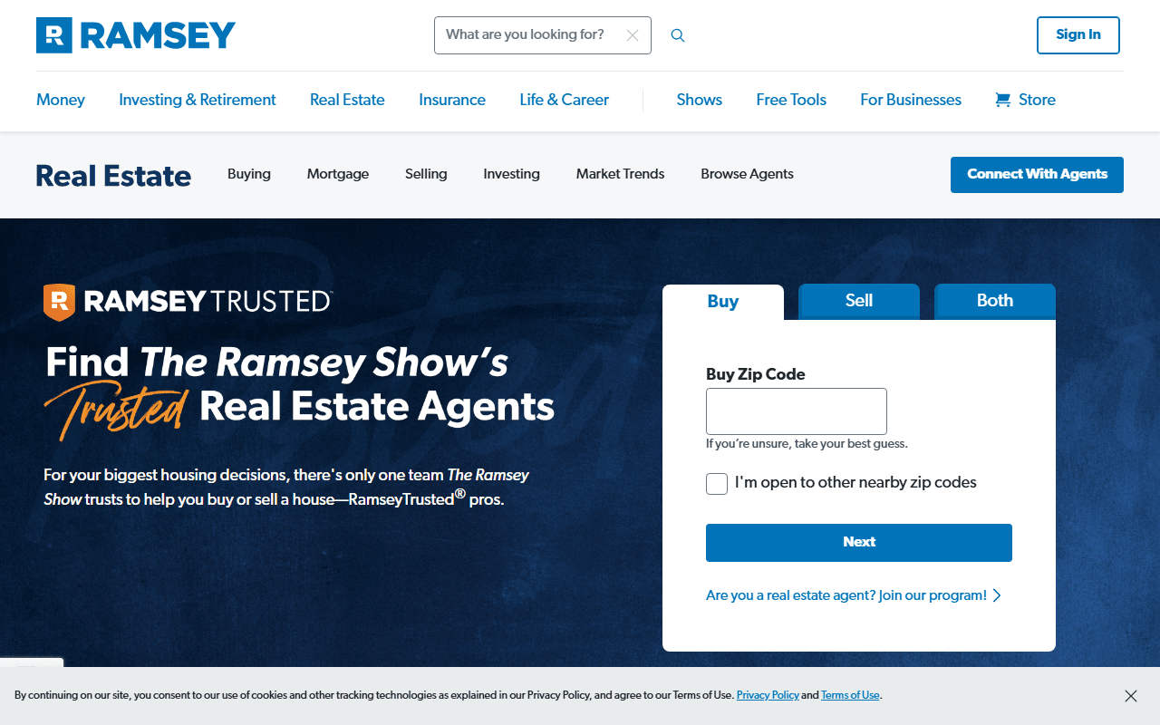 Ramsey Solutions sponsor landing page advertised on The Ramsey Show