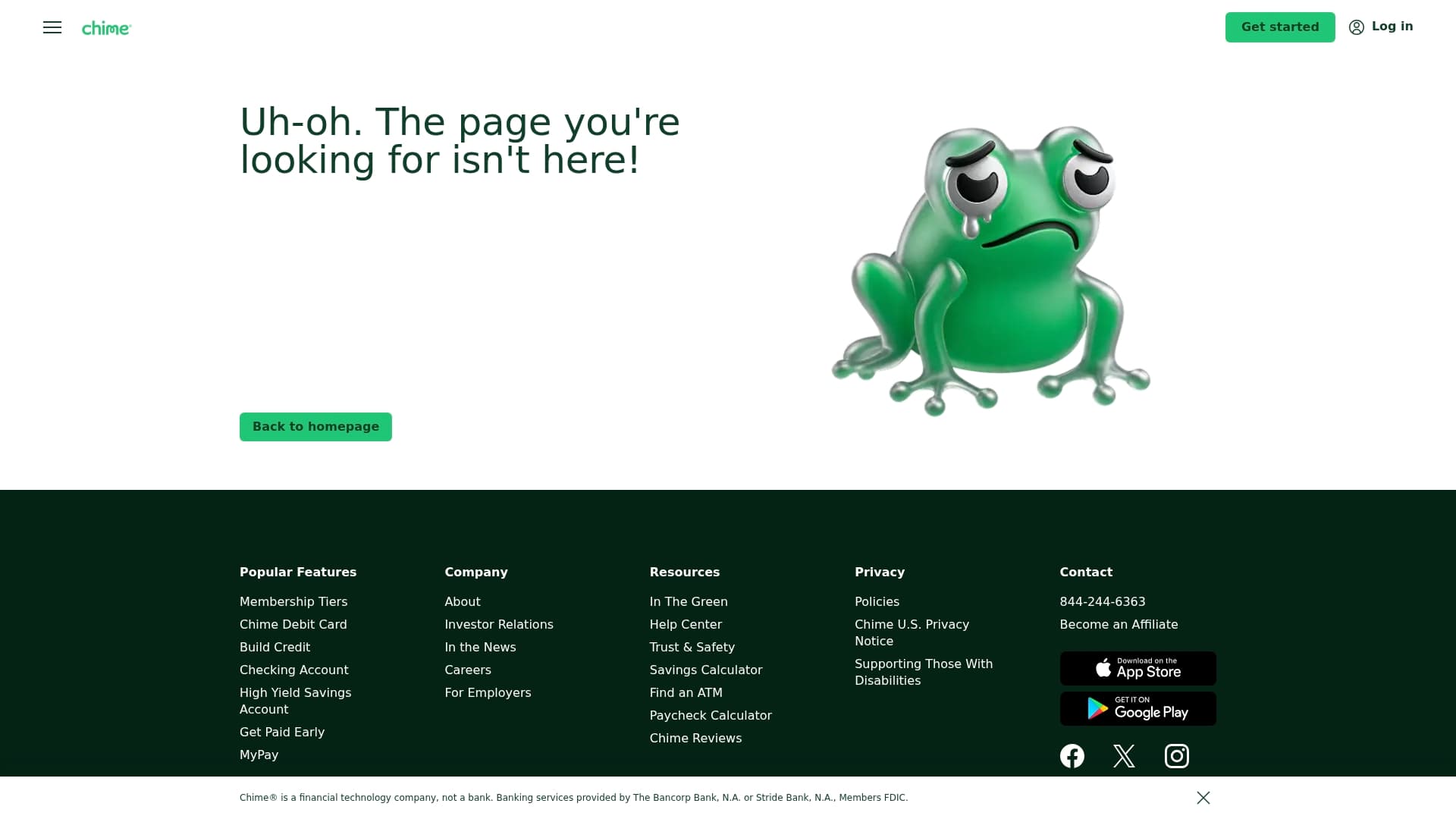 Chime sponsor landing page advertised on Today, Explained