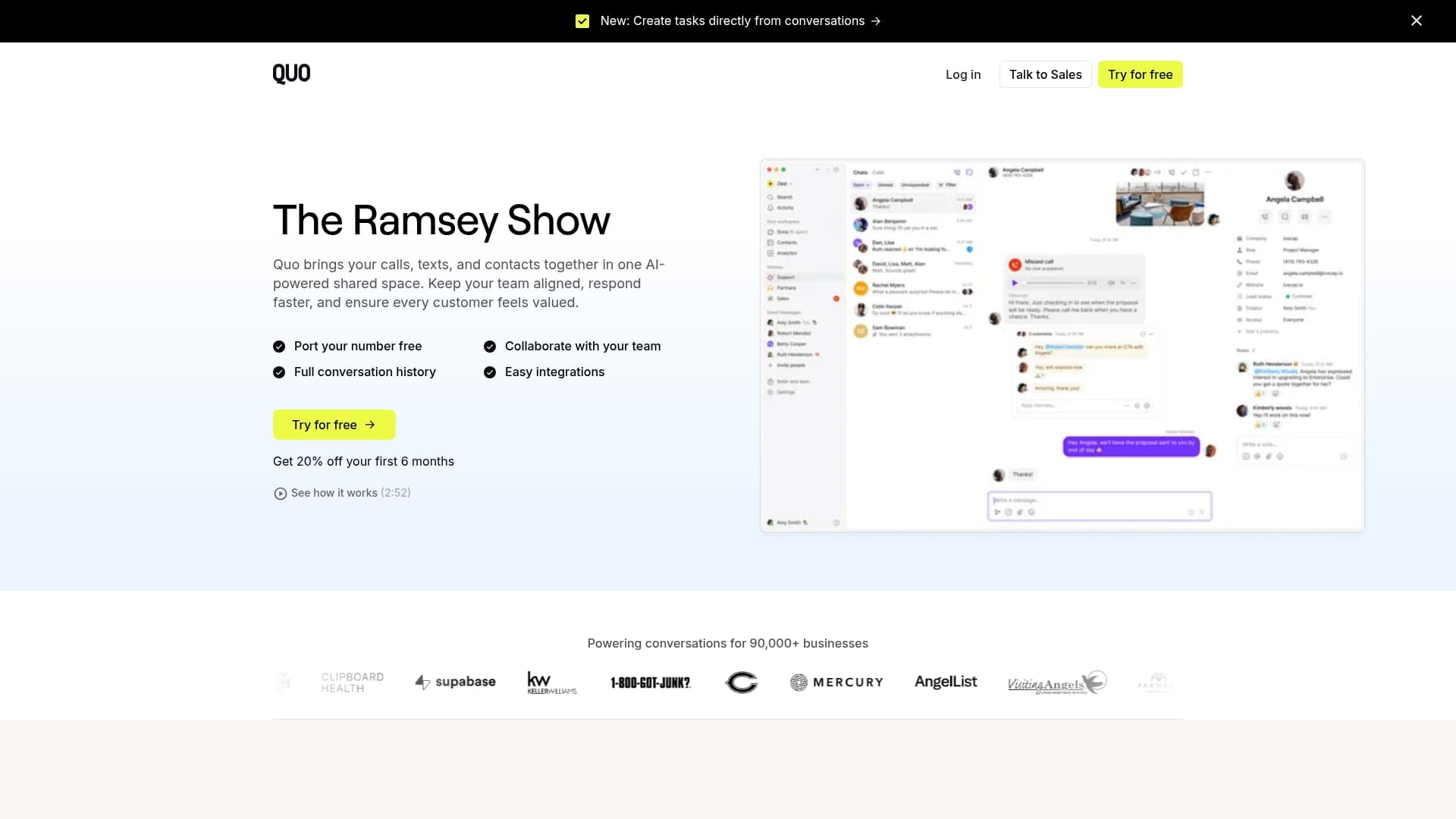 Quo sponsor landing page advertised on The Ramsey Show