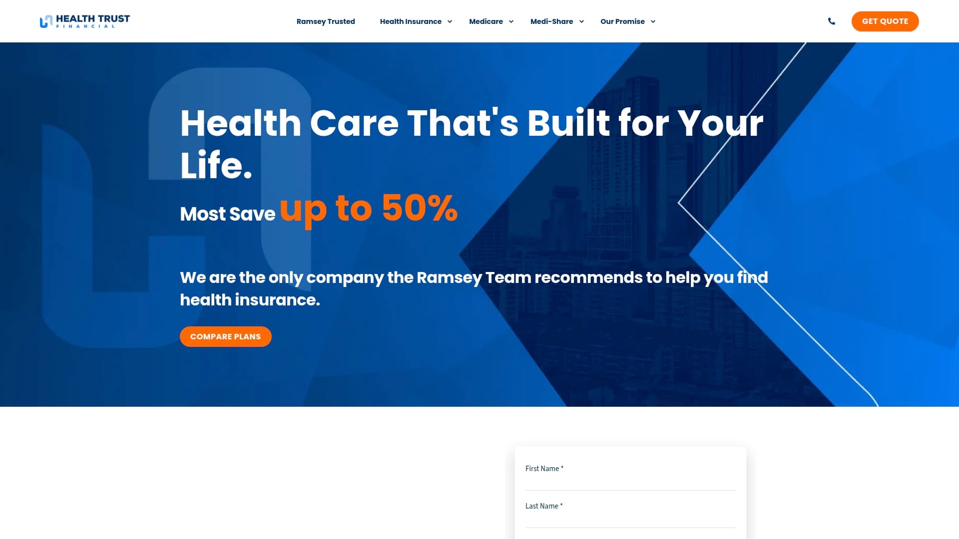 Health Trust Financial sponsor landing page advertised on The Ramsey Show