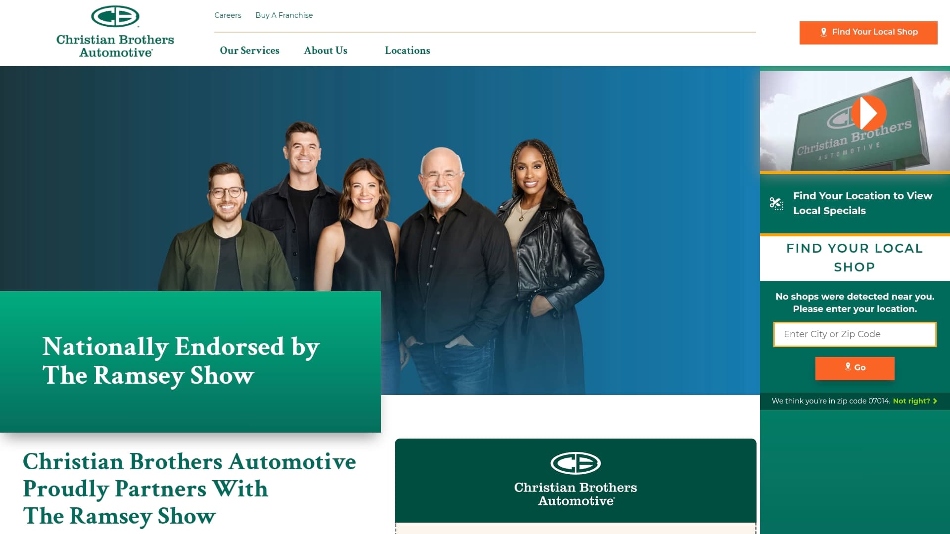 Christian Brothers Automotive sponsor landing page advertised on The Ramsey Show