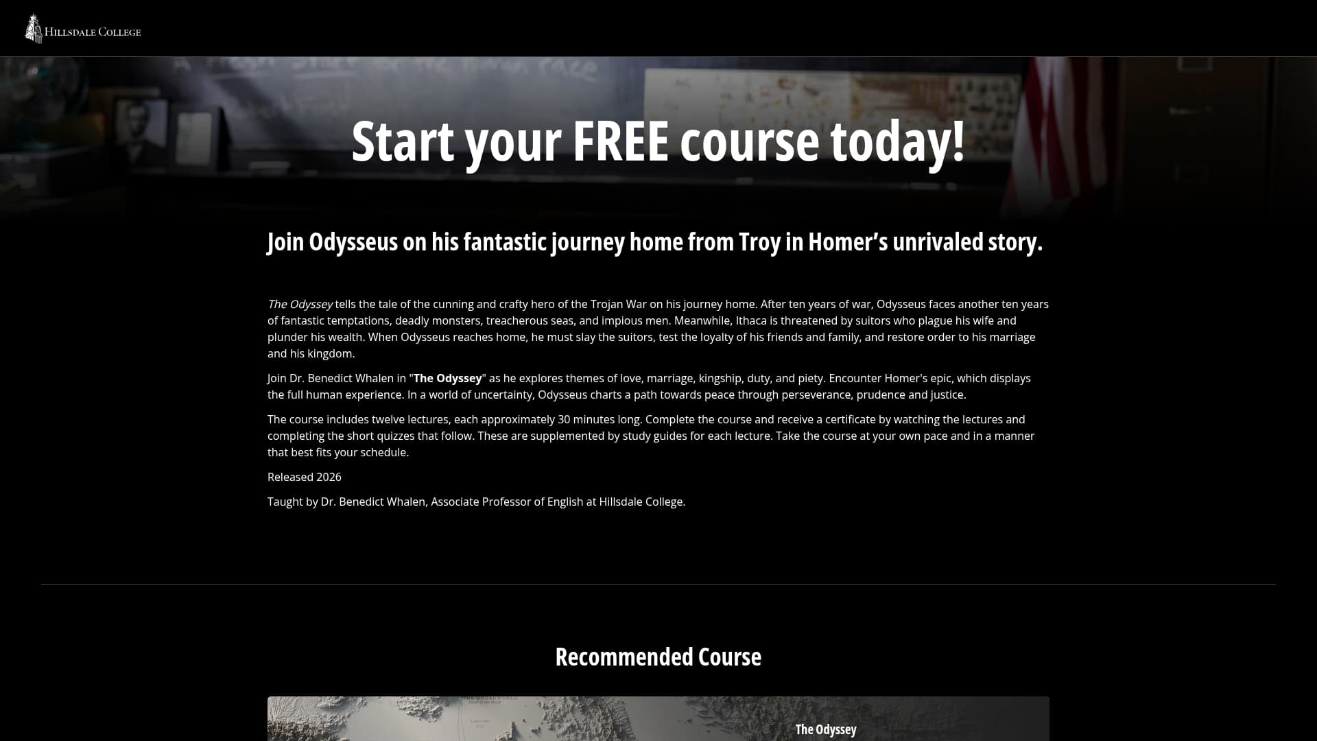 Hillsdale College sponsor landing page advertised on The Matt Walsh Show
