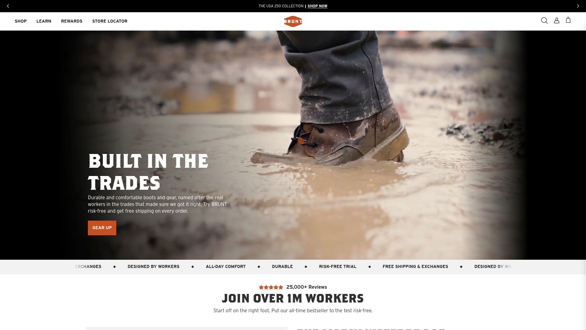 Brunt Workwear sponsor landing page advertised on The President's Daily Brief