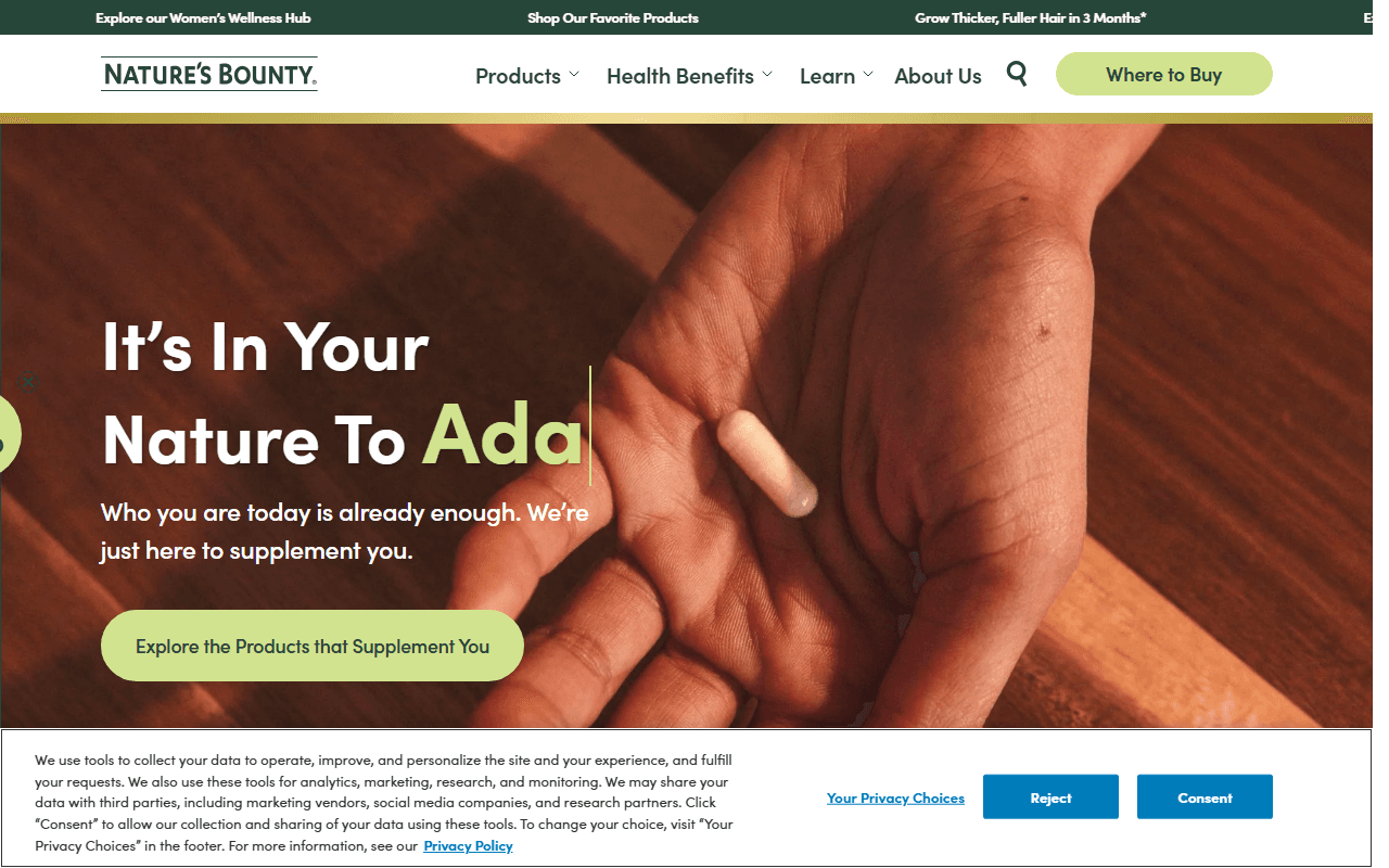 Nature's Bounty sponsor landing page advertised on The School of Greatness